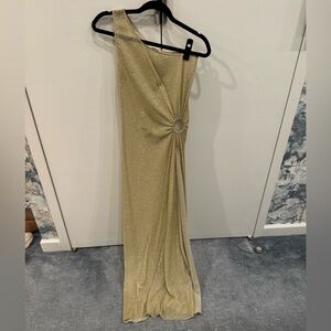 Oseree One Shoulder Sheer Gold Swim Coverup